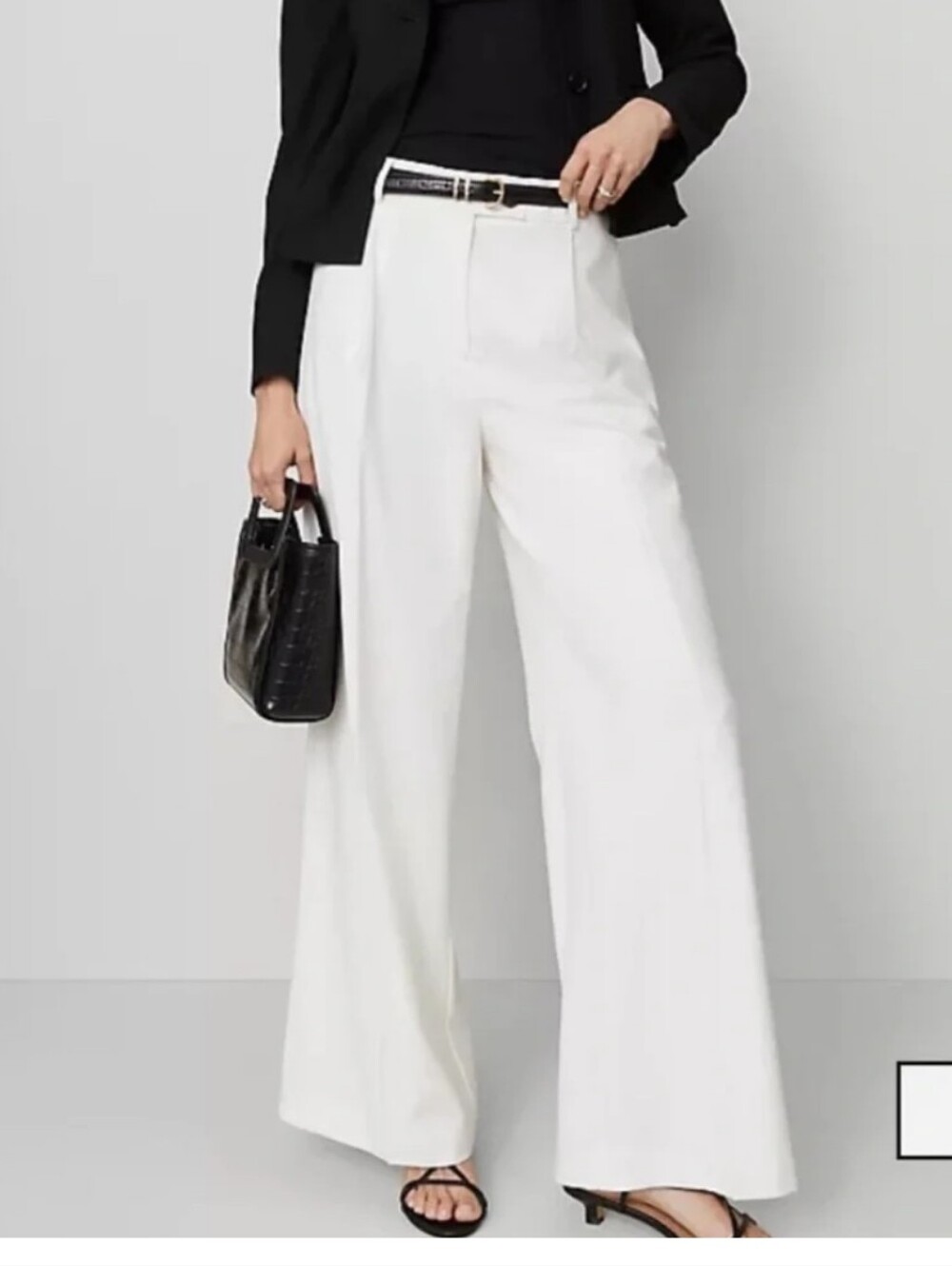 Ann Taylor White Wide-Leg Pleated Dress Pants SZ 4 Tall